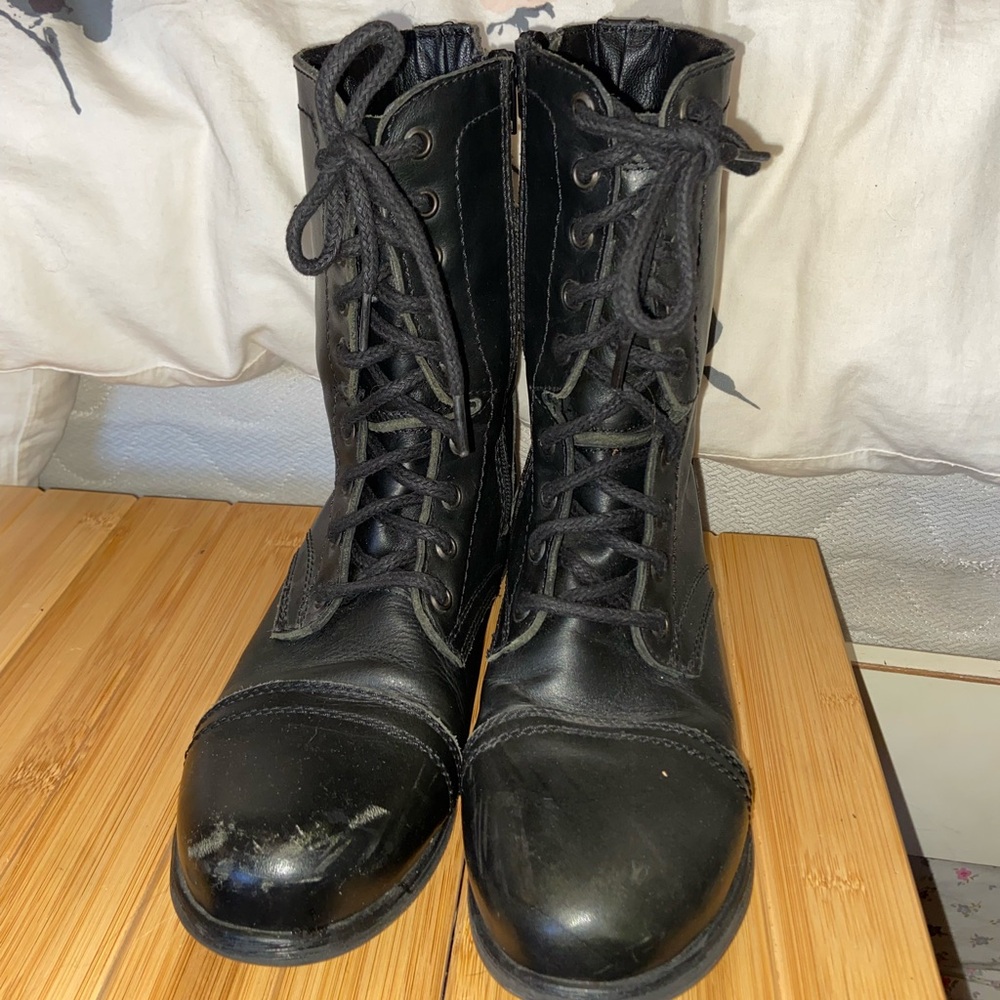 Steve Madden Leather Black Lace-Up Combat Boots